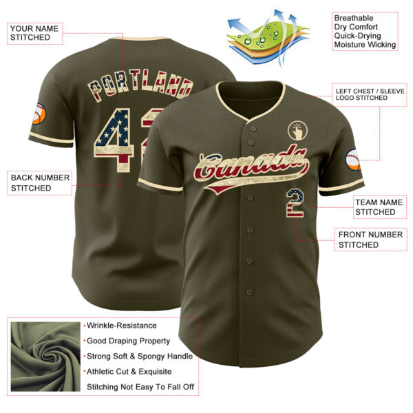 Custom Olive Vintage USA Flag-Cream Authentic Baseball Jersey