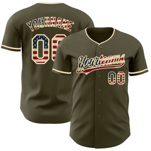 Olive0416 Custom Olive Vintage USA Flag-Cream Authentic Baseball Jersey