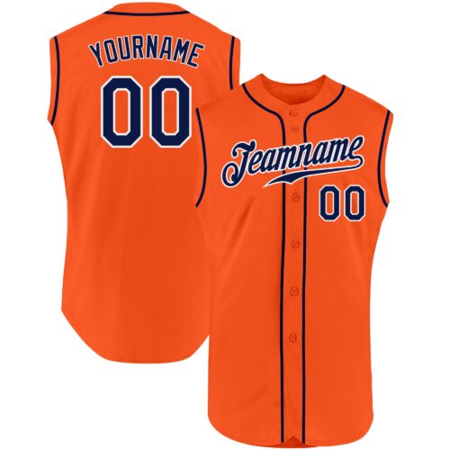 Orange0191 Custom Orange Navy-White Authentic Sleeveless Baseball Jersey