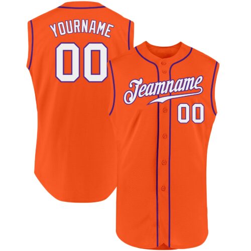 Orange0195 Custom Orange White-Purple Authentic Sleeveless Baseball Jersey