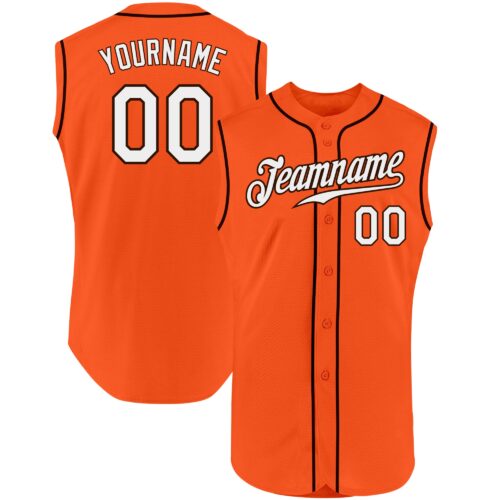Orange0198 Custom Orange White-Brown Authentic Sleeveless Baseball Jersey