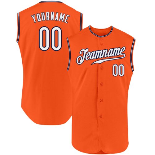 Orange0201 Custom Orange White-Navy Authentic Sleeveless Baseball Jersey