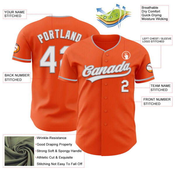 Custom Orange White-Gray Authentic Baseball Jersey