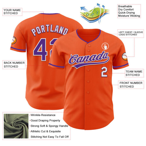 Custom Orange Purple-White Authentic Baseball Jersey