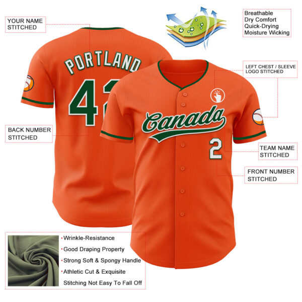 Custom Orange Green-White Authentic Baseball Jersey