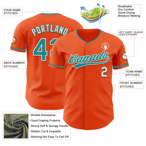 Custom Orange Teal-White Authentic Baseball Jersey