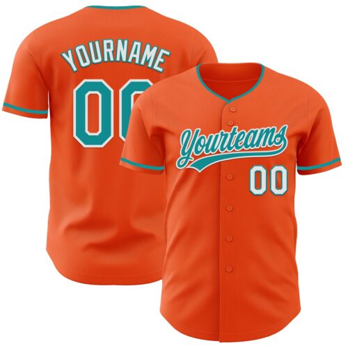 Orange0576_0c634955-a6cd-4144-ac4b-776138125e31 Custom Orange Teal-White Authentic Baseball Jersey