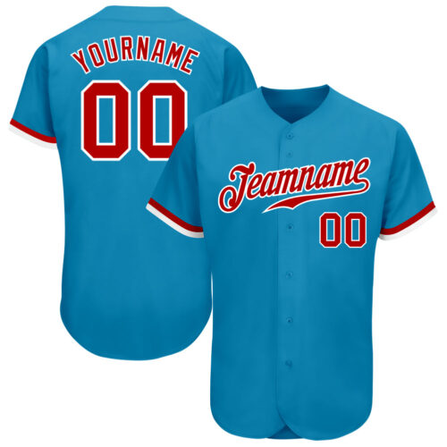 PantherBlue0026 Custom Panther Blue Red-White Authentic Baseball Jersey