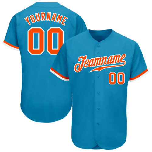 PantherBlue0027 Custom Panther Blue Orange-White Authentic Baseball Jersey