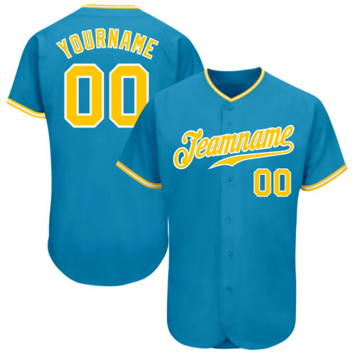 PantherBlue0029 Custom Panther Blue Gold-White Authentic Baseball Jersey