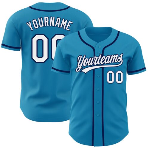 PantherBlue0042 Custom Panther Blue White-Navy Authentic Baseball Jersey
