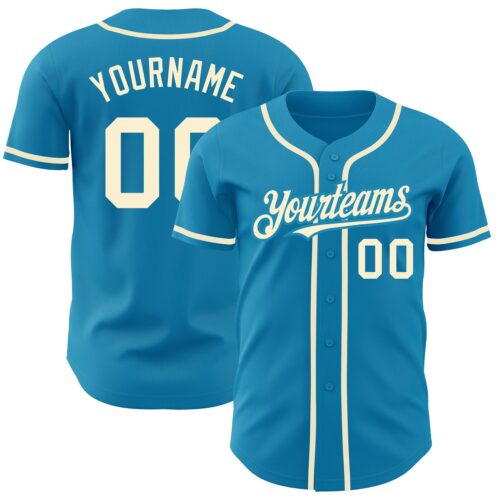 PantherBlue0045 Custom Panther Blue Cream Authentic Baseball Jersey