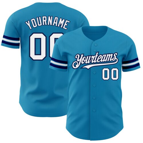 PantherBlue0074 Custom Panther Blue White-Navy Authentic Baseball Jersey