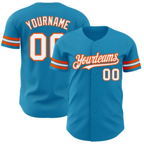 PantherBlue0075 Custom Panther Blue White-Orange Authentic Baseball Jersey
