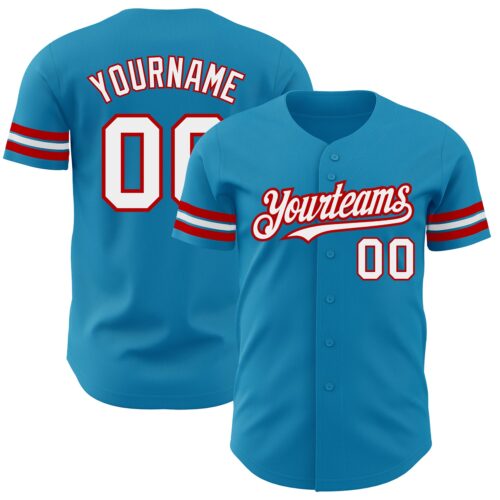 PantherBlue0076 Custom Panther Blue White-Red Authentic Baseball Jersey