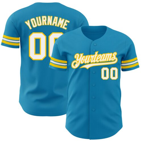 PantherBlue0077 Custom Panther Blue White-Yellow Authentic Baseball Jersey