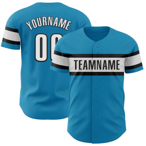PantherBlue0078 Custom Panther Blue White-Black Authentic Baseball Jersey