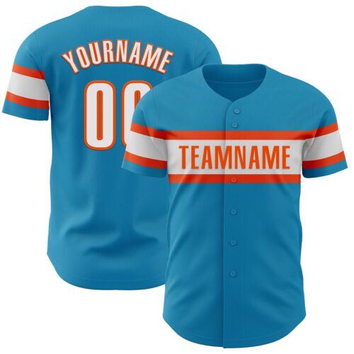 PantherBlue0080 Custom Panther Blue White-Orange Authentic Baseball Jersey