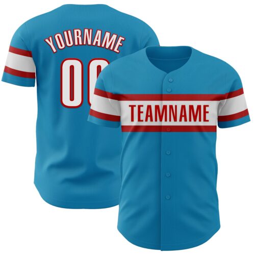PantherBlue0081 Custom Panther Blue White-Red Authentic Baseball Jersey