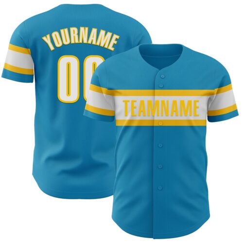 PantherBlue0082 Custom Panther Blue White-Yellow Authentic Baseball Jersey