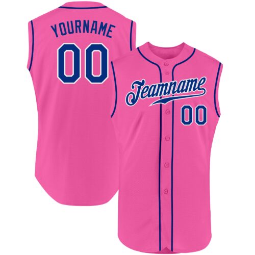 Pink0139 Custom Pink Royal-White Authentic Sleeveless Baseball Jersey