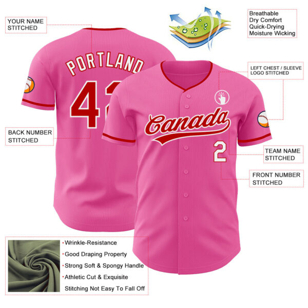 Custom Pink Red-White Authentic Baseball Jersey