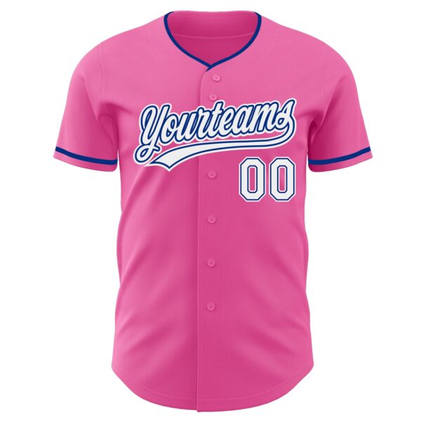 Custom Pink White-Royal Authentic Baseball Jersey