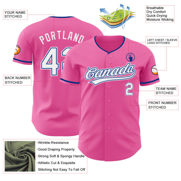 Custom Pink White-Royal Authentic Baseball Jersey