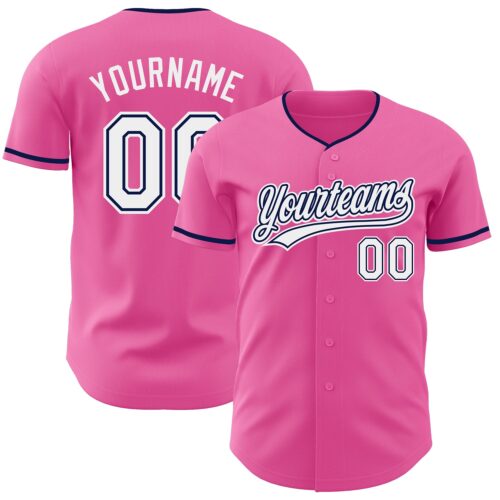 Pink0452 Custom Pink White-Navy Authentic Baseball Jersey