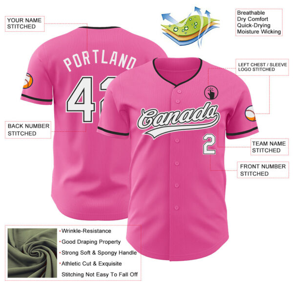 Custom Pink White-Black Authentic Baseball Jersey