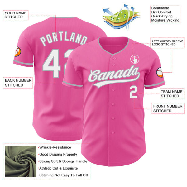 Custom Pink White-Gray Authentic Baseball Jersey
