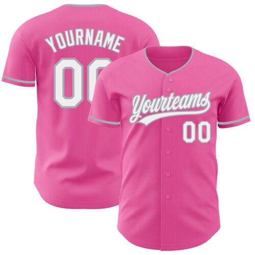 Pink0454 Custom Pink White-Gray Authentic Baseball Jersey