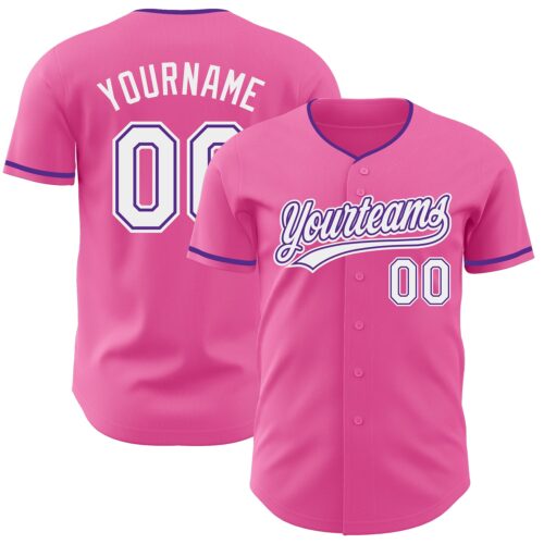 Custom Pink White-Purple Authentic Baseball Jersey