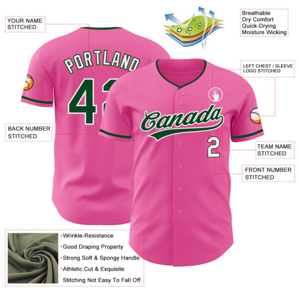 Custom Pink Green-White Authentic Baseball Jersey