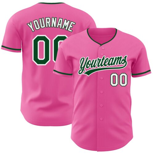 Pink0456 Custom Pink Green-White Authentic Baseball Jersey