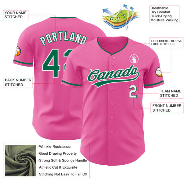 Custom Pink Kelly Green-White Authentic Baseball Jersey