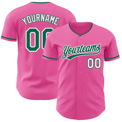 Pink0457 Custom Pink Kelly Green-White Authentic Baseball Jersey