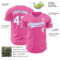 Custom Pink White-Light Blue Authentic Baseball Jersey