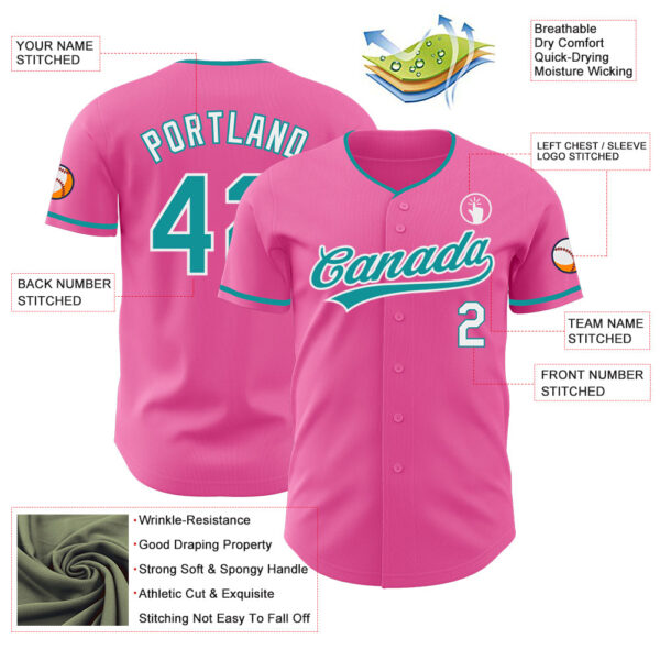 Custom Pink Teal-White Authentic Baseball Jersey