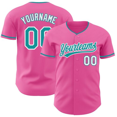Pink0459 Custom Pink Teal-White Authentic Baseball Jersey