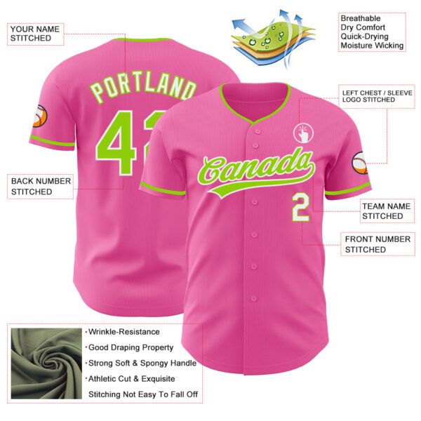 Custom Pink Neon Green Black-White Authentic Baseball Jersey