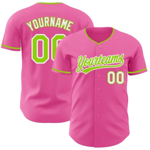 Pink0460 Custom Pink Neon Green Black-White Authentic Baseball Jersey