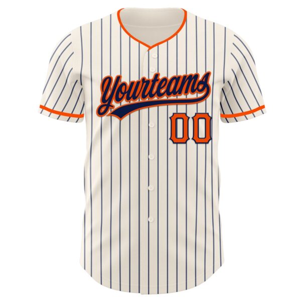 Custom Cream Navy Pinstripe Orange-Navy Authentic Baseball Jersey