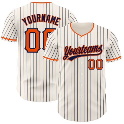 Pinstripe0001 Custom Cream Navy Pinstripe Orange-Navy Authentic Baseball Jersey
