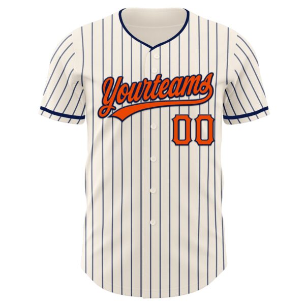 Custom Cream Navy Pinstripe Orange-Navy Authentic Baseball Jersey