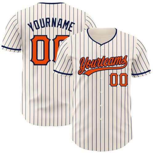 Pinstripe0002 Custom Cream Navy Pinstripe Orange-Navy Authentic Baseball Jersey