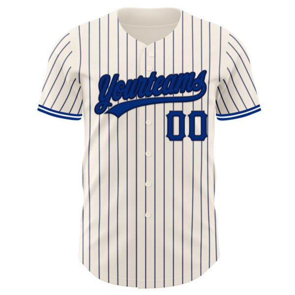 Custom Cream Navy Pinstripe Royal Navy-White Authentic Baseball Jersey