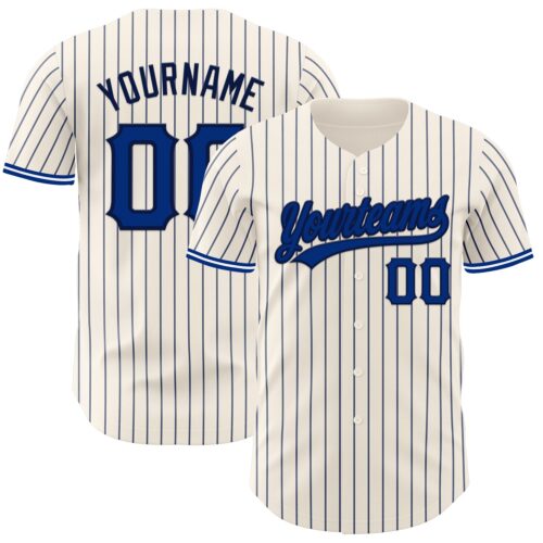 Pinstripe0003 Custom Cream Navy Pinstripe Royal Navy-White Authentic Baseball Jersey