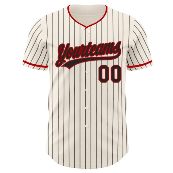 Custom Cream Black Pinstripe Black-Red Authentic Baseball Jersey