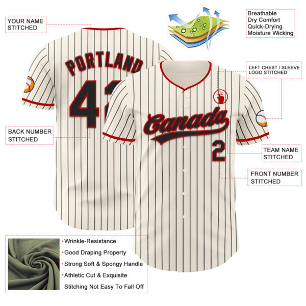 Custom Cream Black Pinstripe Black-Red Authentic Baseball Jersey